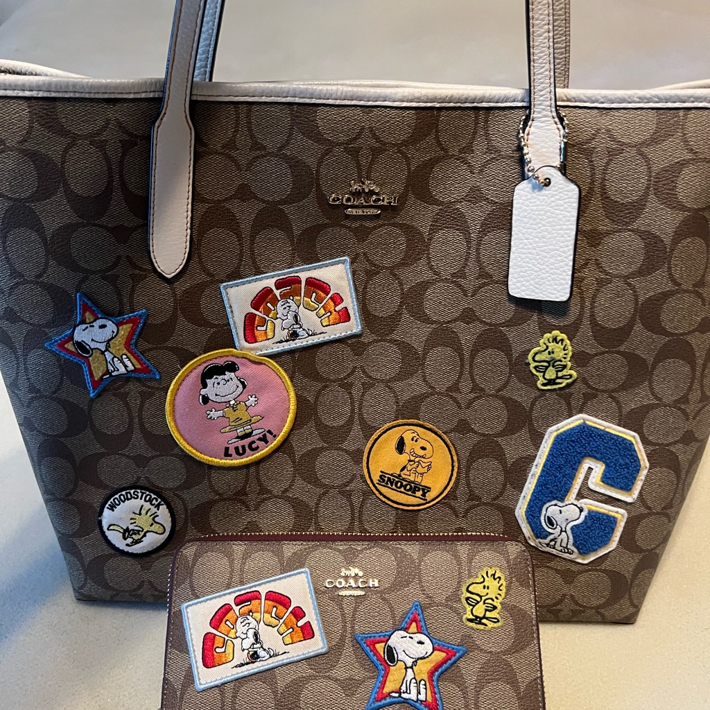 Coach X Peanuts City Tote With Patches And Matching Wallet